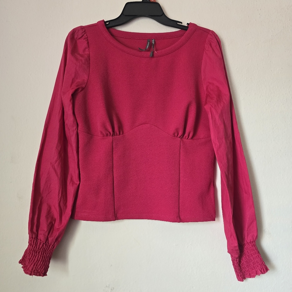 Anthropologie Pink Puff Sleeve Smocked Blouse